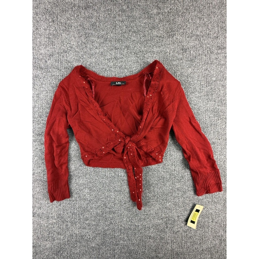 I.N.‎ San Francisco Sweater Womens Small Red Sequin Tie Front Shrug Cropped
